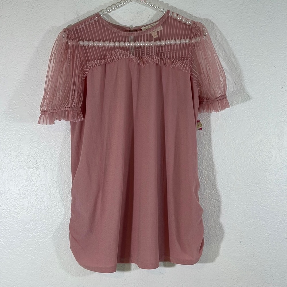 SWEET WANDERER Maternity Pink Lace Blouse Size Small New